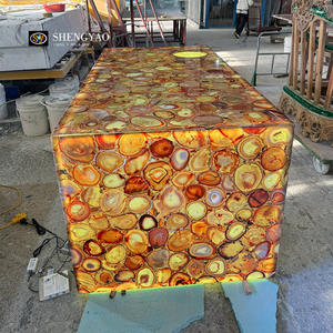 Dalle de comptoir en <span class=keywords><strong>agate</strong></span> verte rétroéclairée personnalisée, pierre lumineuse pour îlot de cuisine, dessus de table, panneau mural - Product Image 4