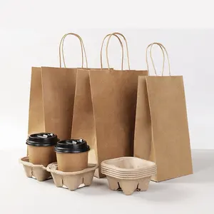 hot sale carrier fast food grade stock twisted handle bakery delivery takeaway delivery kraft paper bags for food