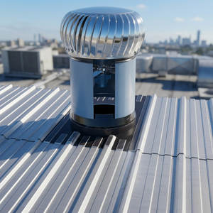 Système d'évacuation de toit industriel hybride 2 en 1 à double fonction avec ventilateur axial motorisé et ventilateur turbo à énergie éolienne - Product Image 1