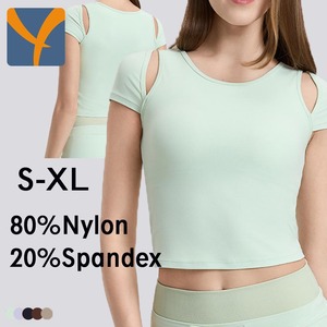 เสื้อโยคะแขนสั้นแบบเปิดไหล่ YIYI Nude Feeling แห้งเร็ว เหมาะสำหรับออกกำลังกาย วิ่ง ฟิตเนส คอกลม สำหรับผู้หญิง - Product Image 1