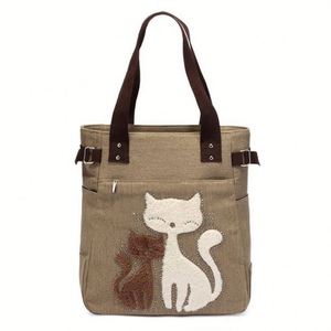 Sac fourre-tout en toile motif chat mignon personnalisé pour femme - Product Image 1