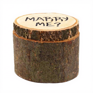 Boîtes en bois naturel brut en forme de tronc d'arbre, personnalisables avec écorce, pour demande en mariage, support durable pour bague, boîte de rangement pour demande en mariage - Product Image 2