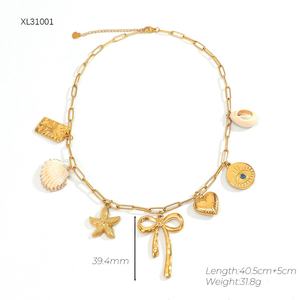 Collar INS Wind Sea Star Scallop Bow Love, Cadena de Clavícula de Diseño de Alta Gama en Oro de 18K, Joyería Moderna de Acero Inoxidable para Fiestas - Product Image 6