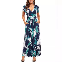 Robe Hawaïenne Imprimée Tendance 2026, Col V Ample, Manches Courtes, Coupe Trapèze avec Poches pour l'Été et la Plage