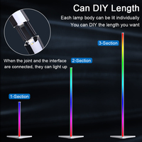 Lampu Lantai Sudut LED RGB DIY dengan Panjang yang Dapat Disesuaikan 1/2/3 Bagian untuk Ruang Game, Kamar Tidur, Ruang Tamu, Latar Belakang, Pesta di Rumah