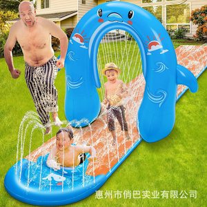 Toboggan aquatique gonflable en forme de dauphin de 5 m, tapis de jeu aquatique extérieur avec fonction de pulvérisation pour enfants - Product Image 2
