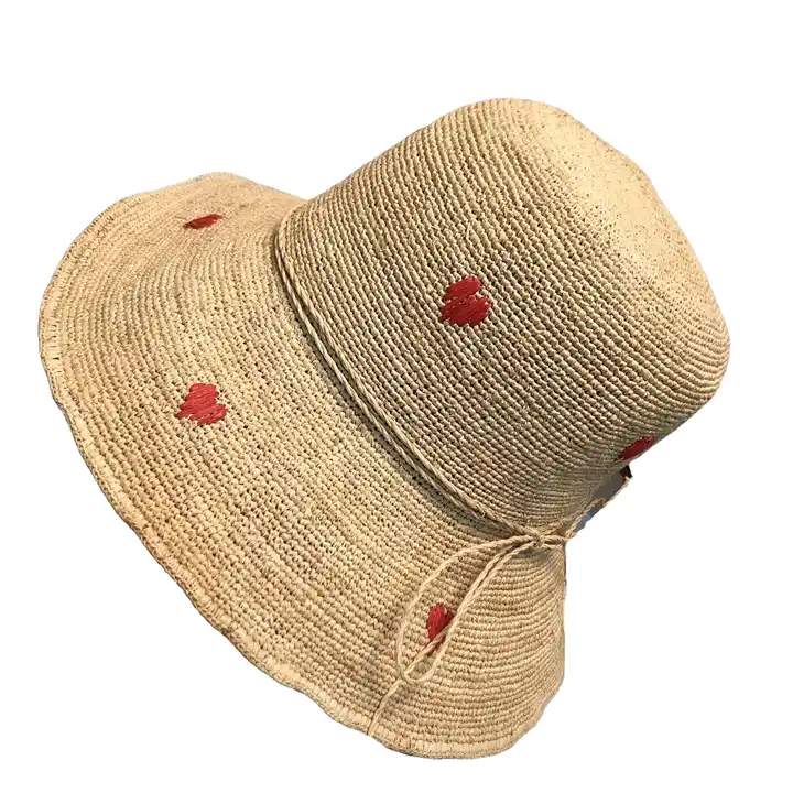 Sun Hats Women red hearts embroidery