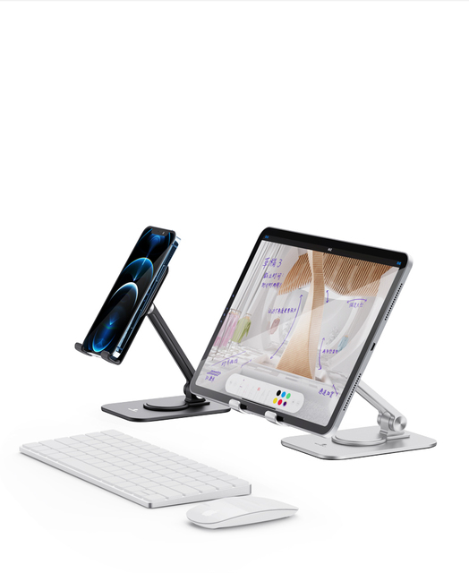 Boneruy Desktop Lazy Bracket Aluminum Alloy Foldable Tablet Stand 360 Rotatable Tablet Phone Holder