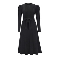 Automne hiver tricot robe pull femmes O cou à manches longues une ligne solide élégant dame robes décontractées