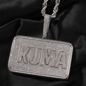 Joyería de moda de alta calidad de Hip Hop Iced Out 5A Zirconia cúbica nombre personalizado colgante rectangular regalos de cumpleaños para <span class=keywords><strong>novio</strong></span> - Product Image 1