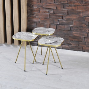FurnatureDesign Modern 3-Piece Nesting Tea Table <b>Set</b> <b>Square</b> Coffee Table with Golden Metal Leg Factory Price Direct - Product Image 5