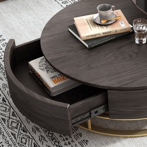 New Modern Living Room Furniture Nero Rotondo di Immagazzinaggio di Vetro Temperato di <span class=keywords><strong>Legno</strong></span> <span class=keywords><strong>e</strong></span> Tavolino In <span class=keywords><strong>Metallo</strong></span> - Product Image 4