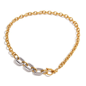 Stainless Steel Color Blocked Chain <b>Necklace</b> Geometric Design OT Clasp For Women Gift Jewelry - Product Image 5