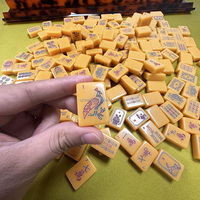 Jeu de Mahjong Américain Vintage Jaune Marbré à Bords Lisses pour 4 Joueurs – Idéal pour Fêtes à Domicile, Clubs, Tournois et Cadeau de Collection