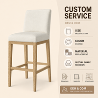 Tabouret de bar rembourré avec pieds en bois massif, assise et dossier en tissu tissé ivoire, chaise de bar sans accoudoirs pour îlot de cuisine