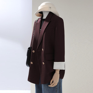 Women's Blazer Ankera Red Solid Color Polyester Worsted Anti-Wrinkle Loose Fit Spring Autumn Wear - Product Image 1