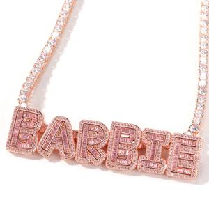 Hip Hop Del Bambino Rosa Ghiacciato Fuori Il Piccolo Baguette Lettera Del Pendente Rosa Donne <span class=keywords><strong>Collana</strong></span> A Catena Catena di Gioielli Personalizzati - Product Image 5