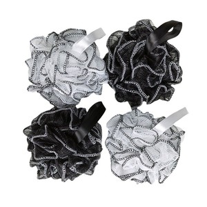 <b>Bath</b> Ball Large Size Black And White Mesh With Ribbon For Men And Women <b>Bath</b> <b>Sponge</b> Shower Pouf - Product Image 4