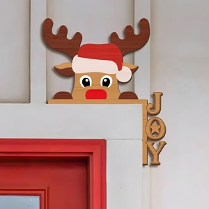 Decoración Navideña de Madera para Esquina de Puerta, Diseño de Reno y Santa Claus, Hecha a Mano, Decoración Festiva para Puerta - Product Image 4