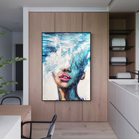 Peinture à l'huile peinte à la main, portrait de femme texturé en impasto, couteau à palette, toile, art abstrait, visage décoratif pour salon