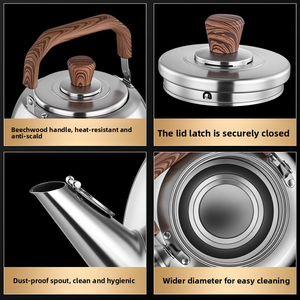 Hervidor de Agua con Silbato de Acero Inoxidable 316 con Mango de Madera, Hervidor Doméstico de Gran Capacidad para Cocina de Gas e Inducción KQ-MWSH6L Grande - Product Image 3