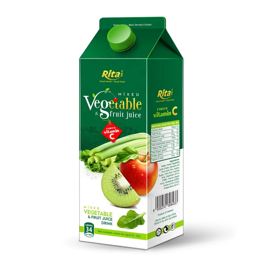 Produsen Yang Baik dari Vietnam 1000 Ml Pak Aseptik Campur Sayuran dan Jus Buah