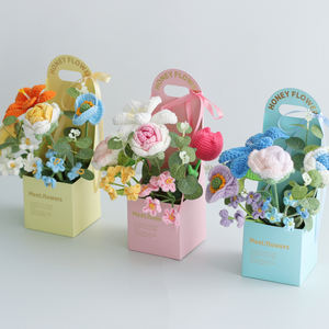 Toptan el-tığ işi çiçek buketi Pot bitkiler yapay tarzı gül el-tığ işi Pot çiçekler - Product Image 2