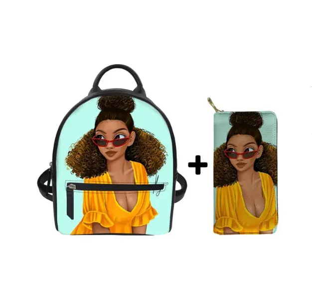 Galaxy sevimli bayan rahat sırt çantası çanta 2 adet/takım sırt çantası ve çanta kızlar PU sırt çantası Bolsa siyah kızlar sihirli afrika sırt çantaları Dropship