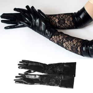 Bridal Gloves Black Long <b>Lace</b> <b>Elastic</b> Women's Wedding Dress Accessory - Product Image 1
