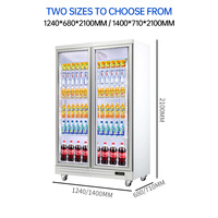 Réfrigérateur commercial large pour boissons, étagères réglables, porte vitrée, éclairage LED, contrôle numérique, dégivrage automatique, économie d'énergie
