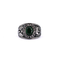 Herstellung VLINK Schmuck Direct Vintage Steel Man Ring,US Army Seal Wappen Silber Siegelring, Big Green Stone Man Ring