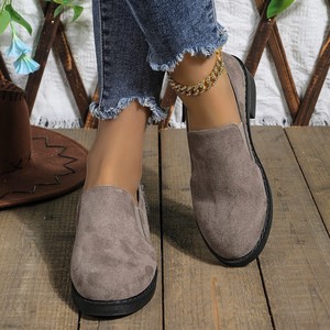 Large Size Thick Heel Low Top Single Shoes With Autumn New Zipper British <b>Style</b> Slip-on Women's - Product Image 2