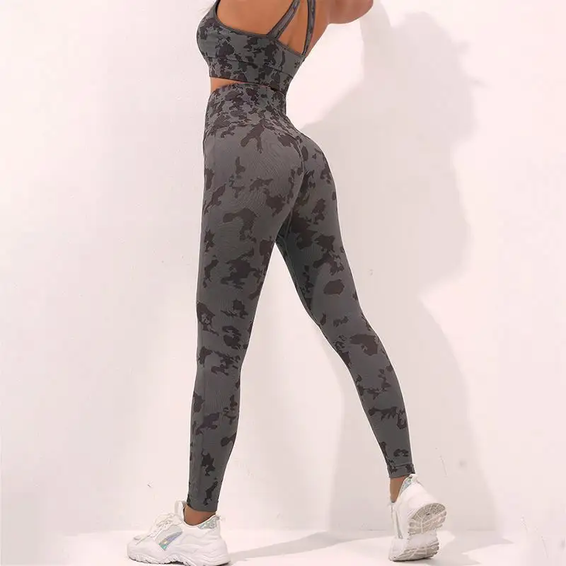 ECBC New Arrivals Camuflagem Alta Elastic 2 Peça Sportswear Define Slim Fit Sem Costura Respirável Ginásio Fitness Yoga Activewear