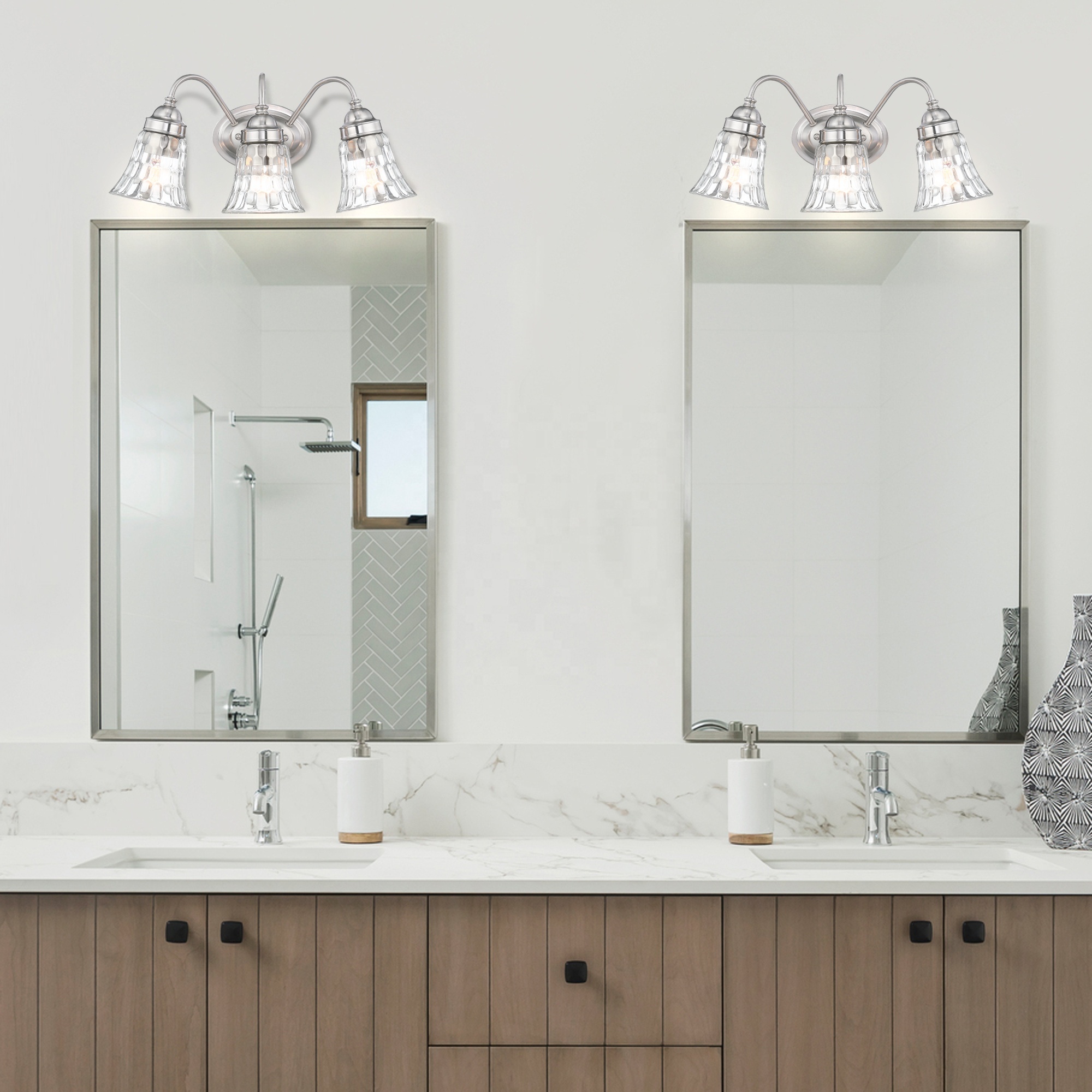 Modern Vanity Light Brushed Nickel Bathroom Light Fixtures Wall Light Over Mirror Wall Sconces with clear Water Glass Shades · image 3