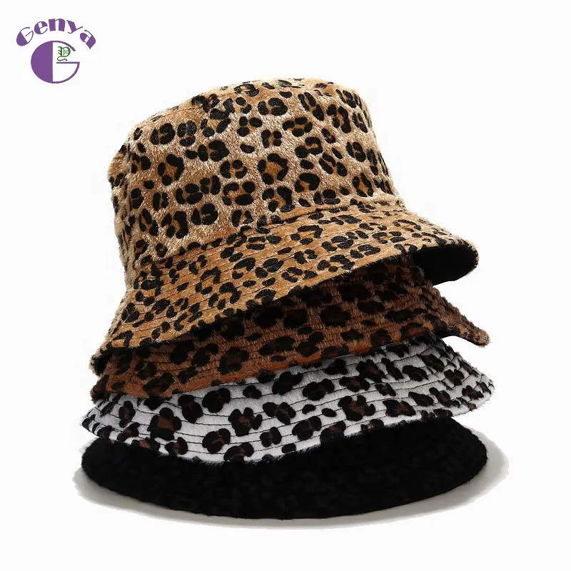 Genya Zwei-konfrontiert Caps Wolle Outdoor Freizeit Sonnenhut Leopard Druck Becken Eimer Hut Gedruckt Fischer Hüte