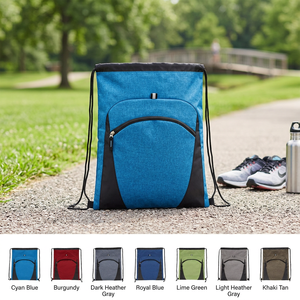 <b>Drawstring</b> <b>Backpack</b> 45cm Heathered Cinch Sack Gym Front Zip Pocket Reflective Sports Travel Hiking School Outdoor Daily 7 Colors - Product Image 1