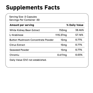 Suplemento Natural Bloqueador de Carbohidratos, Frijol Blanco + L-Arabinosa, Extracto de Hongo Cítrico para el Bienestar Corporal, 90 Cápsulas - Product Image 4