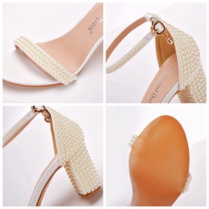 2023 New Arrival Pearl Decorate Bride <strong>Wedding</strong> <strong>Shoes</strong> 4cm 7cm Open Toe High Heels Pumps <strong>White</strong> <strong>Ivory</strong> Ankle Strap <strong>Wedding</strong> <strong>Shoes</strong> - Product Image 2