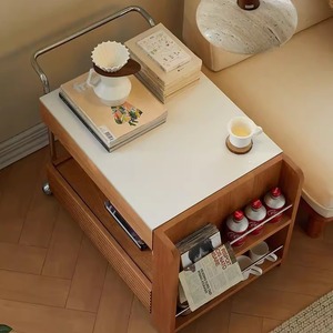 Minimalisme moderne Table à thé scandinave en bois de cerisier Petite table à thé Armoire à thé coulissante mobile - Product Image 2