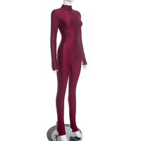 Combinaison Club Femme Viviblook J25JP448 Col Montant Couleur Unie Manches Longues Fermeture Éclair Élastique Coupe Ajustée Décontractée