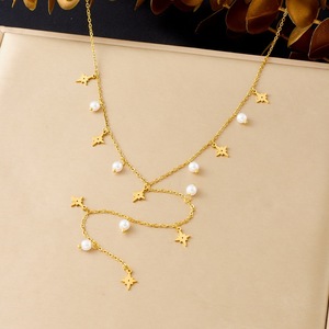 Stylish Gold Plated Star Faux Pearl Pendant Chain Necklace For Daily Wear Gift - Product Image 1