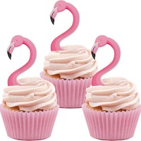 24 Stück rosa Flamingo-Cupcake-Topper, tropische hawaiianische Kuchendekoration, Picks für Babyparty, Geburtstagsparty-Dekoration
