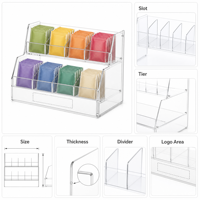 Organisateur de sachets de thé en acrylique personnalisé, support transparent pour sachets de cuisine, boîte de présentation multi-emplacements avec panneau logo pour café et hôtel