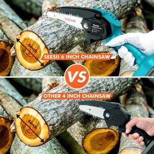 Mini Chainsaw 6-Inch With 2 Battery, Cordless Power Chain <b>Saws</b> Security Lock, Handheld Small for Wood Cutting Tree Chainsaw - Product Image 6
