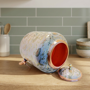 Distributeur d'eau en cuivre pur émaillé imprimé Chinoiserie de qualité supérieure, capacité 11 litres, avec robinet en laiton pour le stockage d'eau réparatrice - Product Image 3