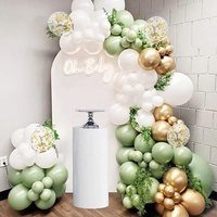 Kit de guirlandes de ballons en latex vert avocat rétro, blanc mat, chrome doré et ballons confettis dorés pour fête prénatale et anniversaire