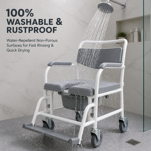 Sedia WC <span class=keywords><strong>con</strong></span> Ruote, Sedile Imbottito, Schienale e Secchio per Adulti <span class=keywords><strong>con</strong></span> Disabilità, Supporto per la Mobilità Quotidiana in Bagno - Product Image 1