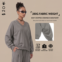 Sweat-shirt court pour femme à col en V, manches longues bouffantes style lanterne, froncé, décontracté, coupe carrée, rétro, élégant et chic