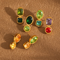 Boucles d'oreilles pendantes ovales en acier inoxydable 316, multicolores et vibrantes, avec cristaux et perles d'imitation, style luxe léger, pour fêtes et usage quotidien