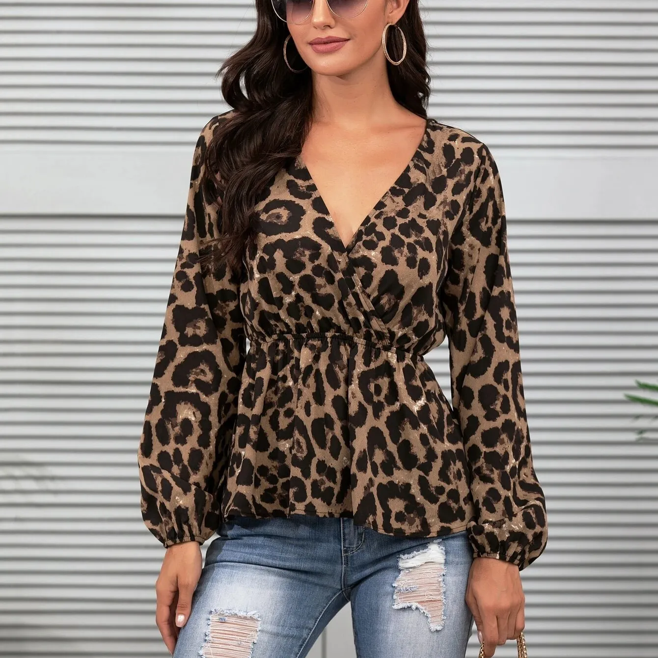 Womens Casual Cute Shirts Leopard Print Tops Basic Long Sleeve Soft Blouse Pullover Sweatshirt Gogoodgo 